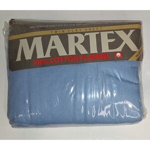 Martex one twin flat sheet cotton flannel blue 70 x 96 inch USA NIP